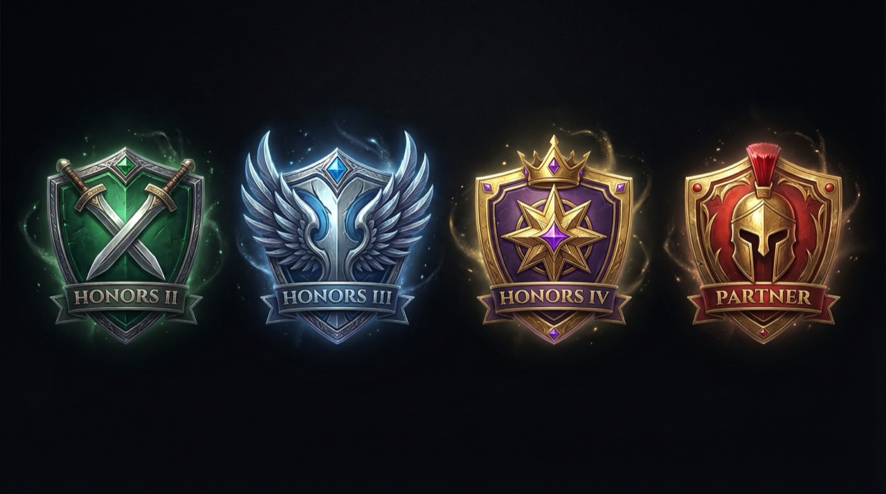 아레나 랭크 배지 - HONORS II, III, IV, PARTNER